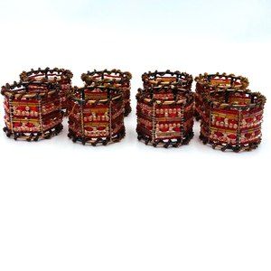Pier 1 Imports Copper Colored Napkin Rings with Brown/Red Beads Set of 8